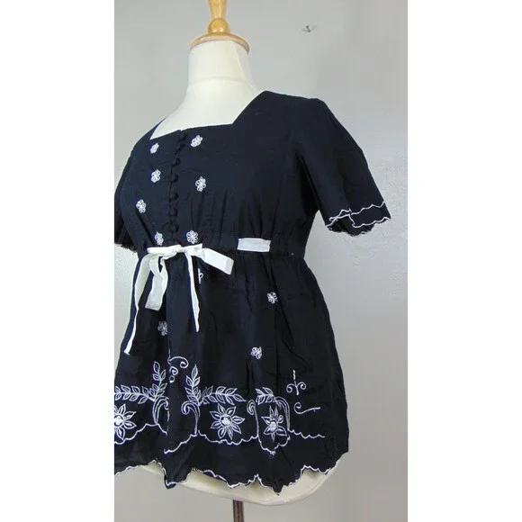 Chelsea Studio Black Embroidered Top Belt Women's Medium Babydoll Boho - Picture 5 of 10